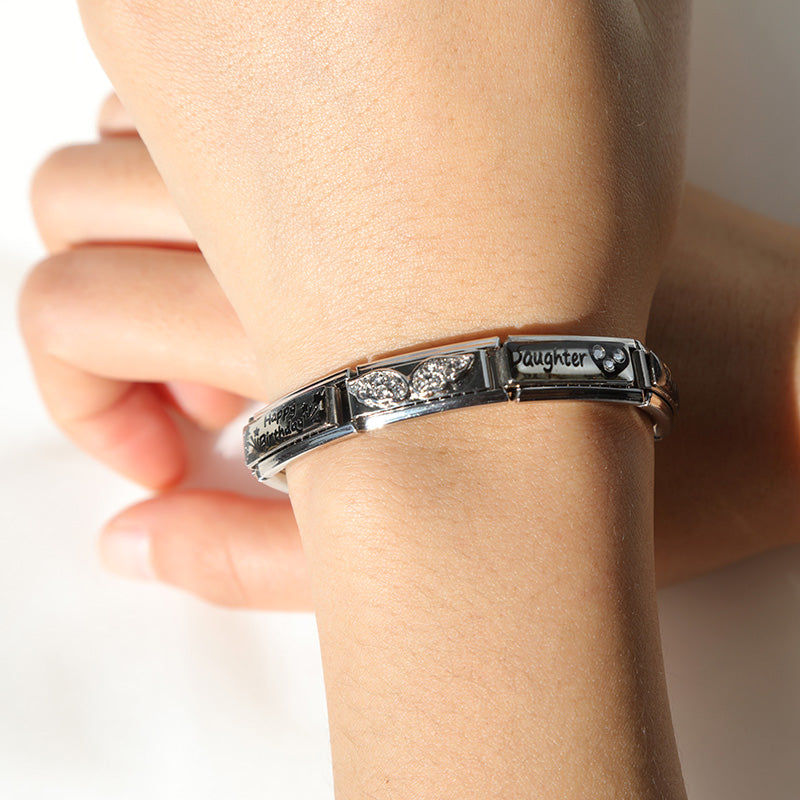 Wings with CZ - Silver Bar Charm