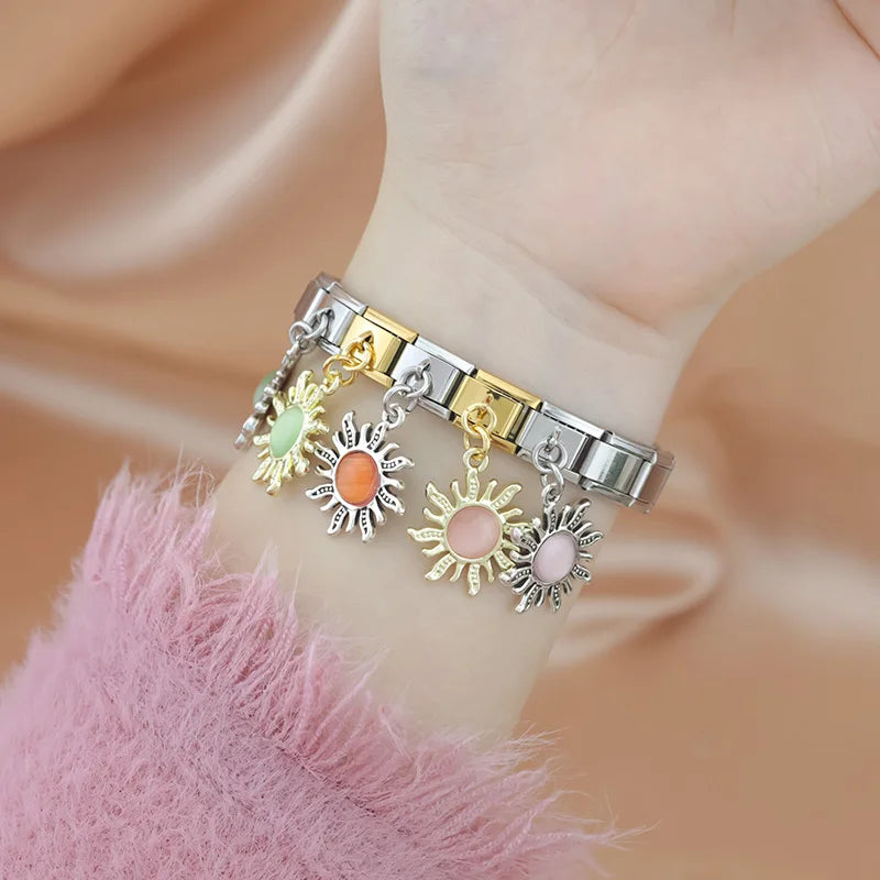 Golden Sun with Pink Resin Gem - Gold Pendant Charm