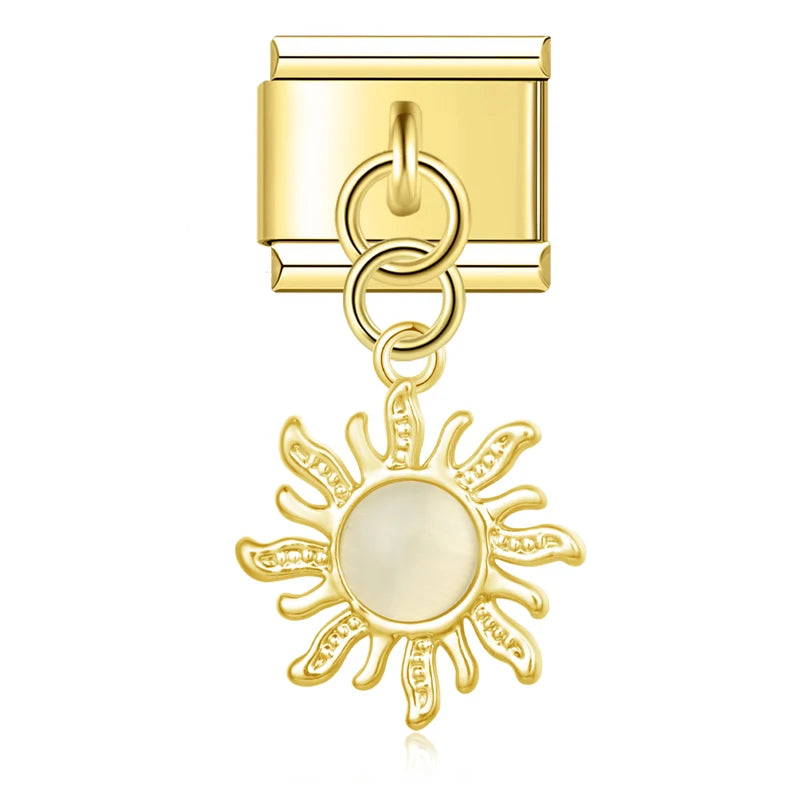 Golden Sun with Ivory Resin Gem - Gold Pendant Charm