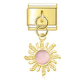 Golden Sun with Pink Resin Gem - Gold Pendant Charm