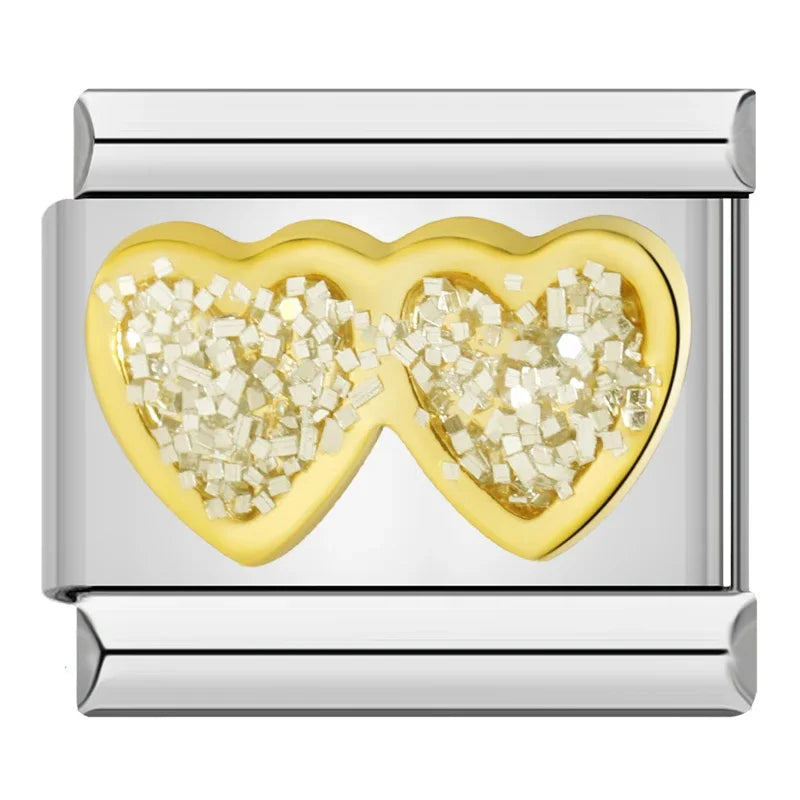 Glitter Heart Couple - Silver Charm