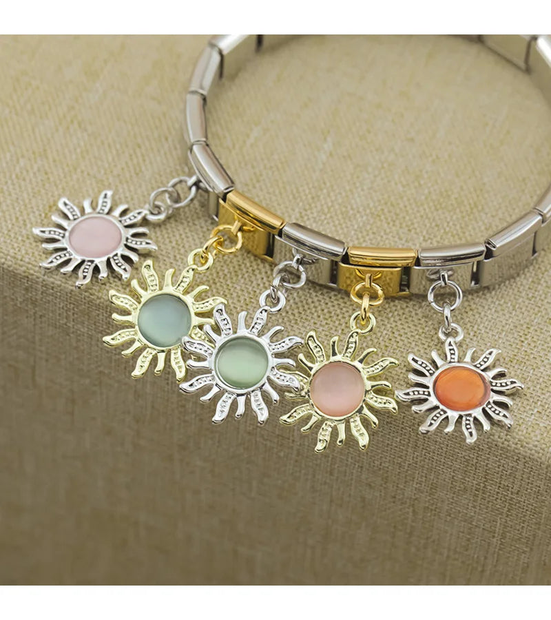 Silver Sun with Peach Resin Gem - Silver Pendant Charm