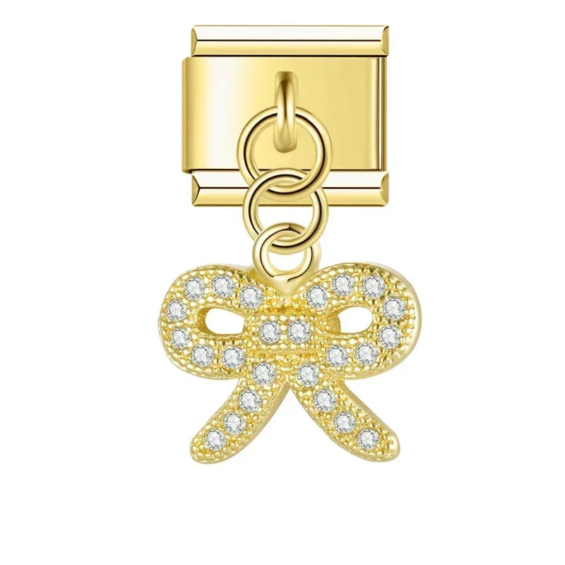 Cute Bow with CZ - Gold Pendant Charm