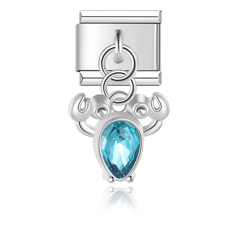 Blue Teardrop Crab - Silver Pendant Charm