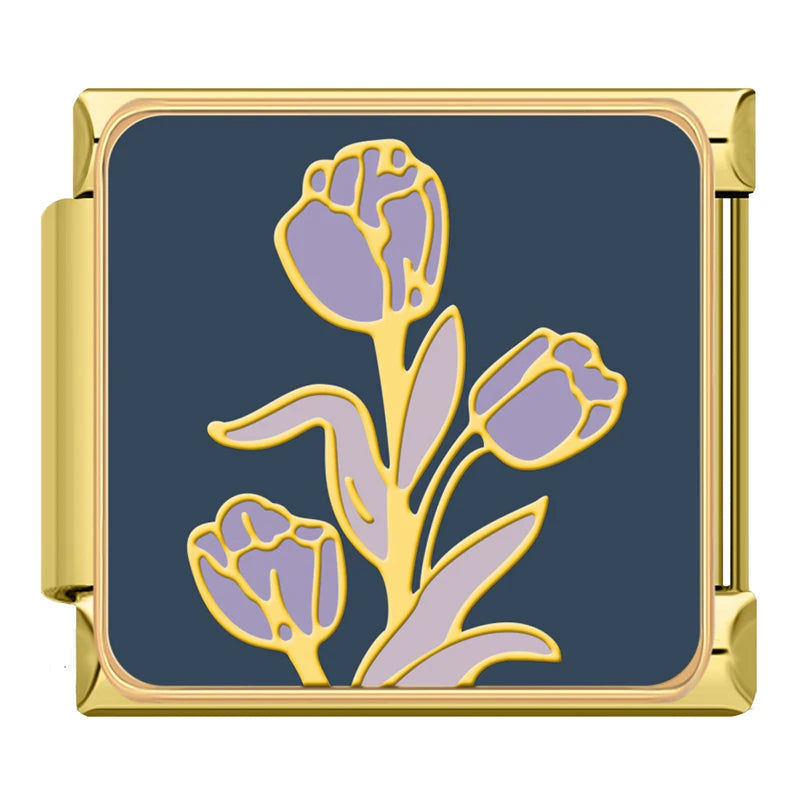 Regal Purple Tulips - Gold Charm