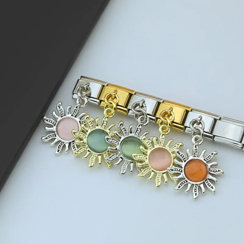 Silver Sun with Mint Resin Gem - Silver Pendant Charm