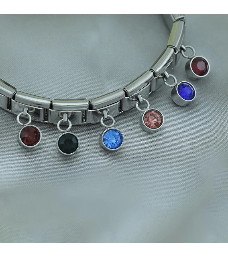 March Birthstone with CZ - Silver Pendant Charm