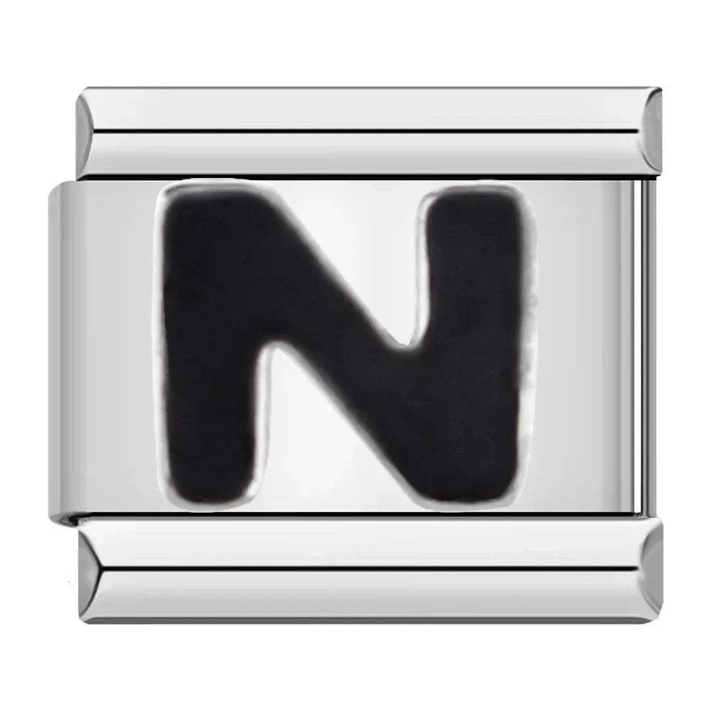 Black Letter N - Silver Charm