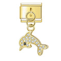 Dolphin with CZ - Gold Pendant Charm