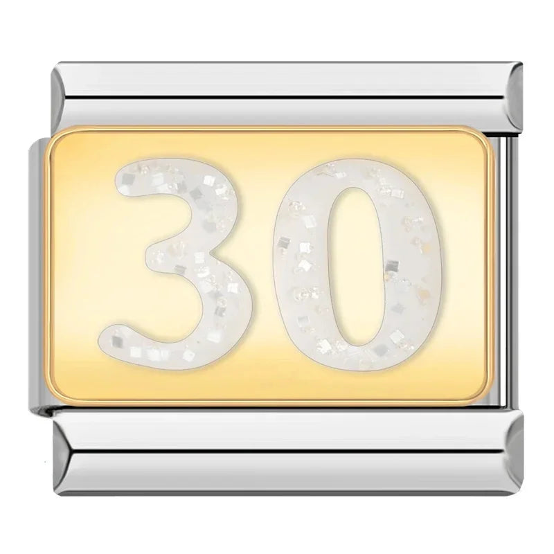 Number 30 Glitter - Silver Charm