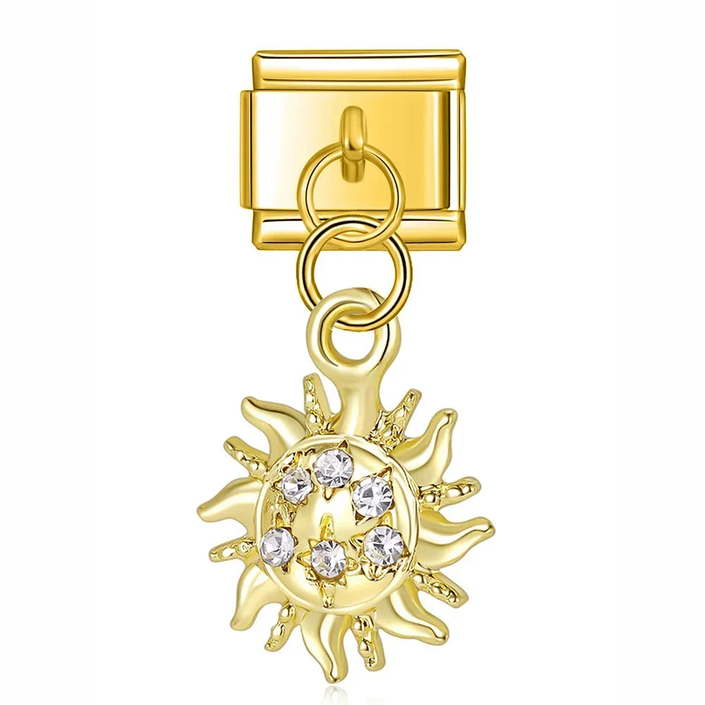Golden Sun with CZ - Gold Pendant Charm