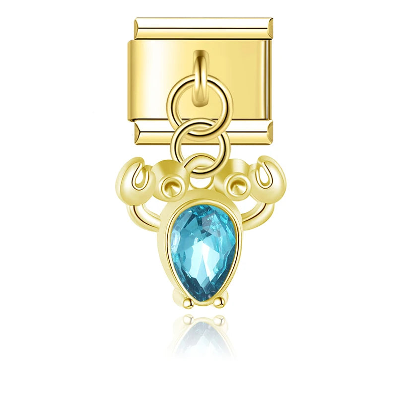 Blue Teardrop Crab - Gold Pendant Charm