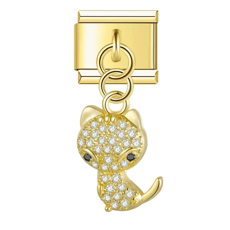 Charming Cat with CZ - Gold Pendant Charm